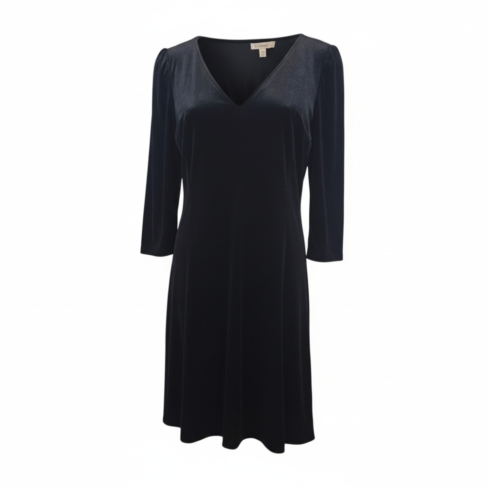 Coldwater Creek Size L 14 16 Black V-neck Velvet Dress